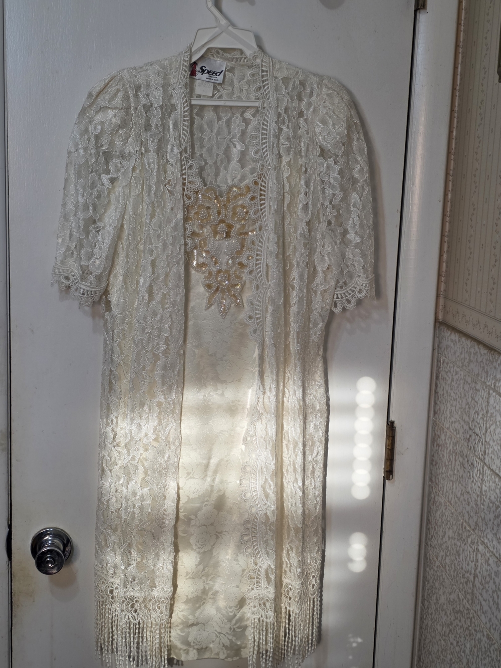 Vintage Speed Fashion Ivory Embellished Lace Jacket and Dress Set
